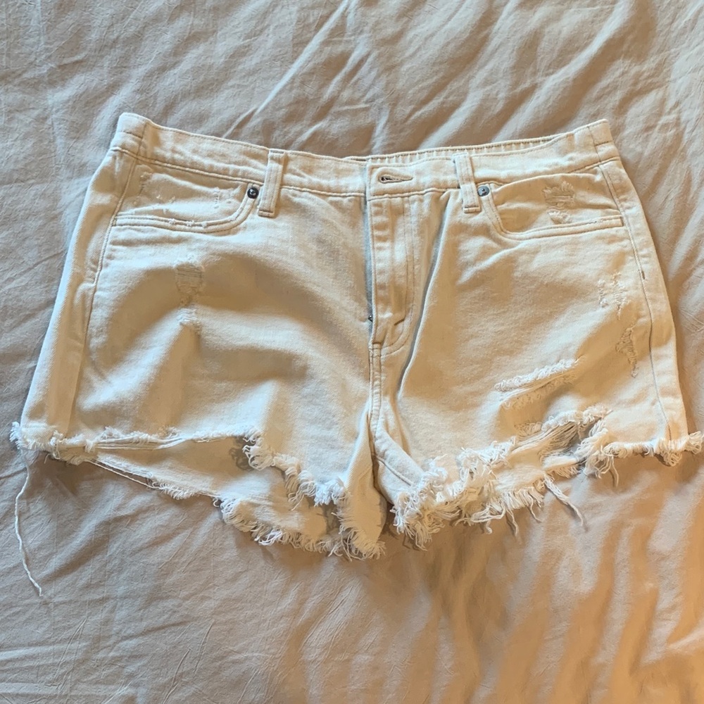 Distressed White Denim Shorts